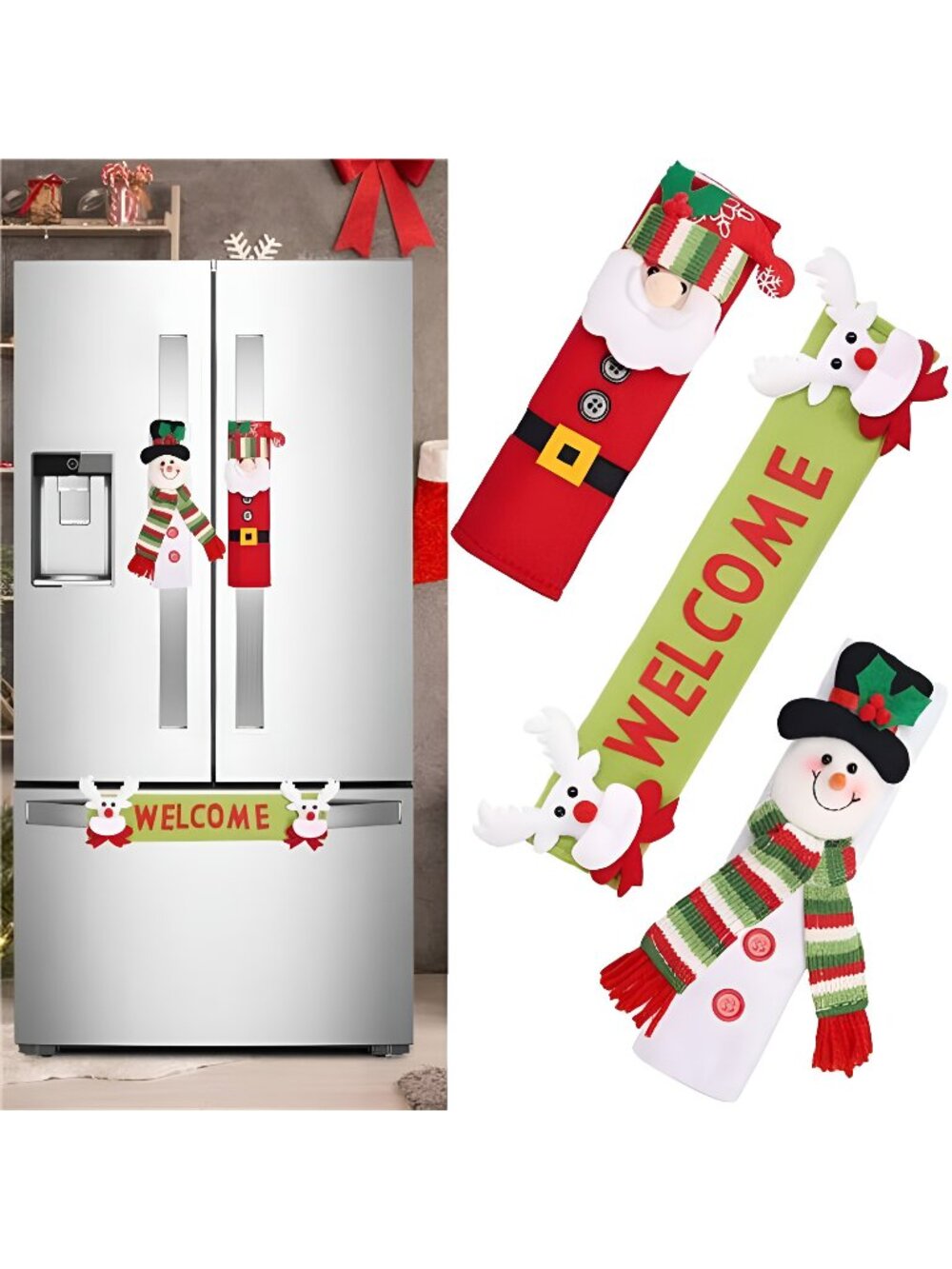 Christmas Decor Indoor Home Decor, 3Pcs Christmas Refrigerator Handle Covers